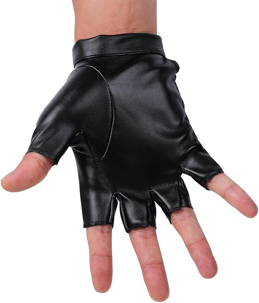 Amazon.com: JISEN Men PU Leather Punk Half Finger Snap Performance
